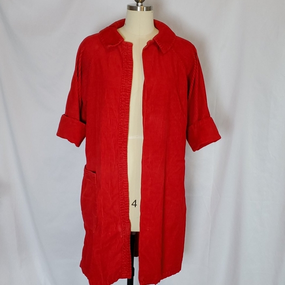 Carol Brent, S, vtg red corduroy jacket robe AS IS - Picture 4 of 9